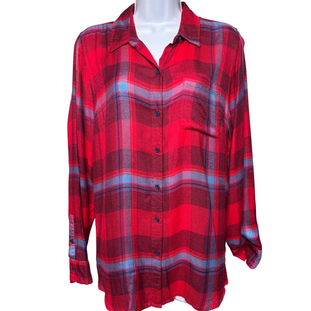 LUCKY BRAND Womens Red Plaid Button Down Long Sleeve Shirt Sz M Soft Lumberjack